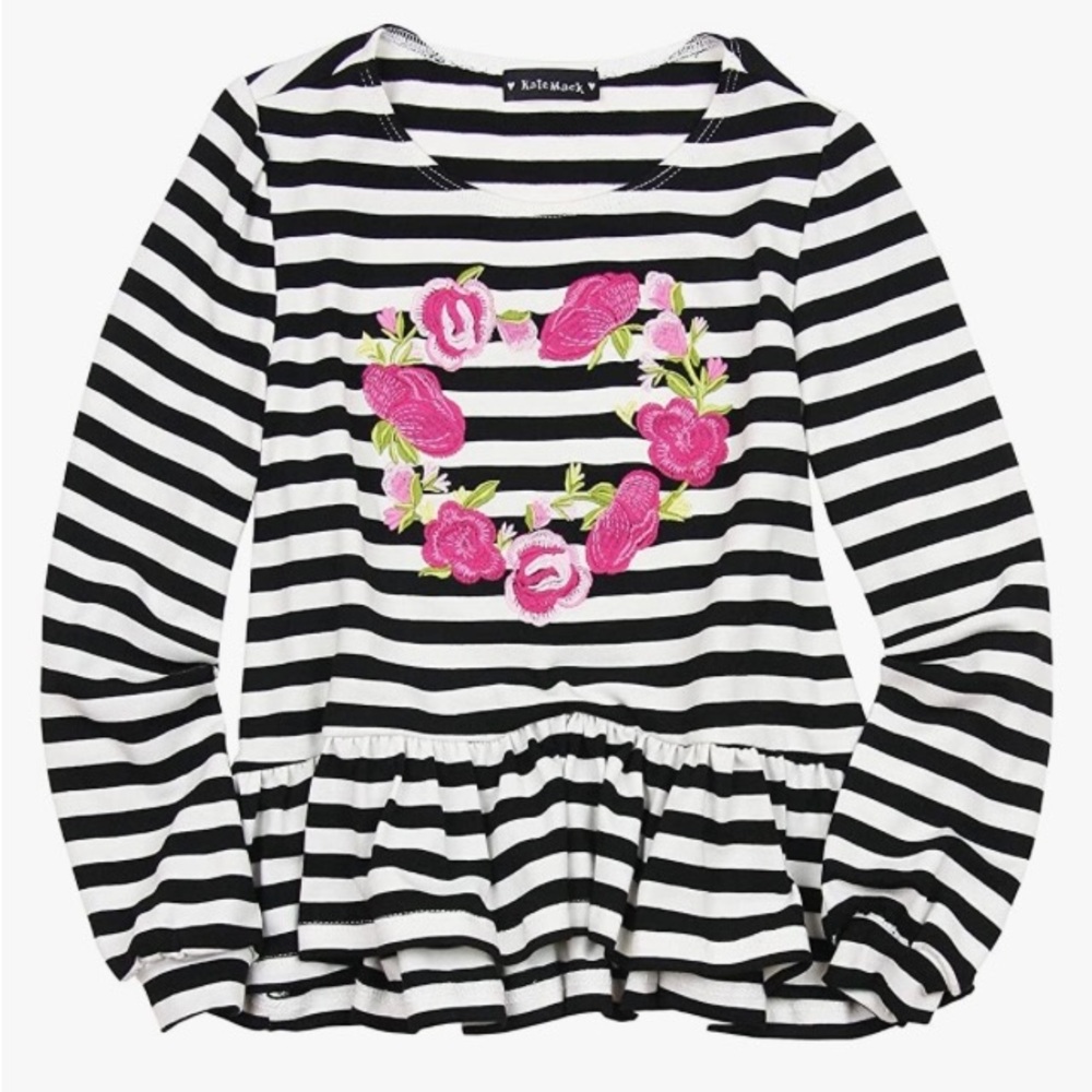 EUC Kate Mack Valentine’s Day Heart Embroidered Striped Top 6X - Picture 2 of 12